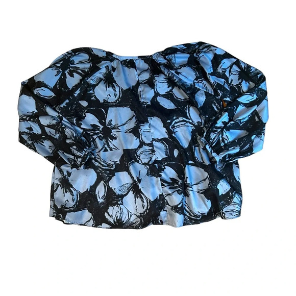 STINE GOYA Navy and Blue Patterned silky Blouse EUC large - Picture 10 of 12